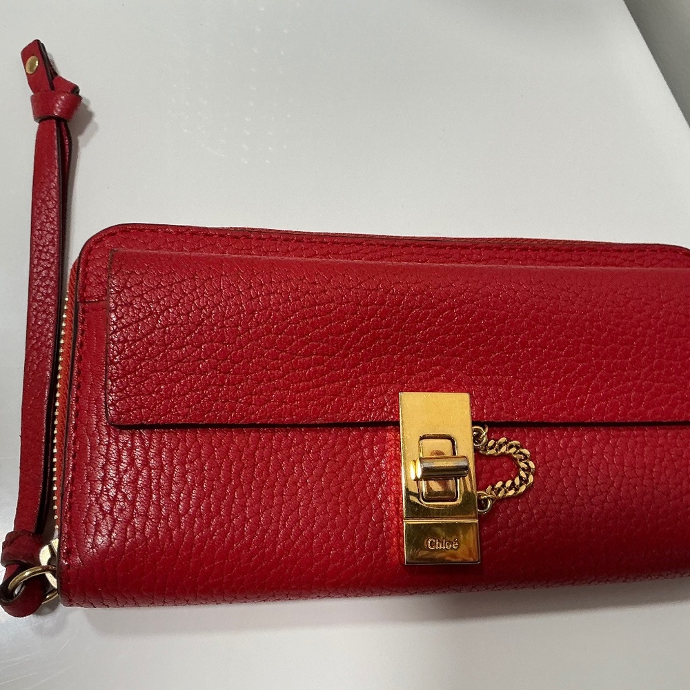 Chloe red leather zip wallet